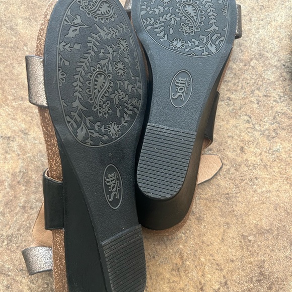 Sofft Vanita Leather Strappy Slingback Black and Metallic Copper Wedges 9 - Picture 7 of 13